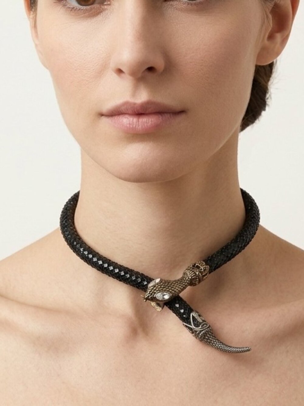 Vintage DL Auld Black Enamel Snake Mesh Necklace 19.5”